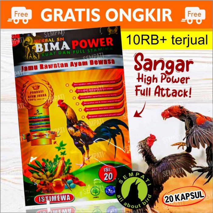 Jual JAMU AYAM BIMA POWER SASANA NGAPAK BIMA POWER SN JAMU AYAM ADUAN ... Daun penggemuk ayam di Asakota, Kota Bima