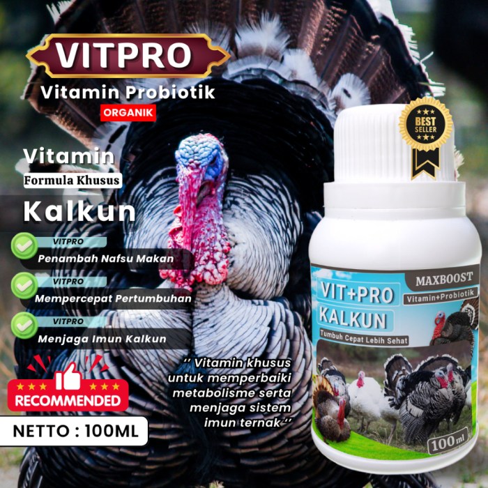 Jual VITPRO / VITAMIN TERNAK AYAM KALKUN / PENGGEMUK AYAM KALKUN TERNAK ... Daun penggemuk ayam di Mekarsari, Barito Kuala