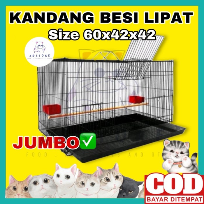 Jual Kandang Besi Lipat JUMBO 60x42x42 Kandang Kucing Anjing Kelinci ... Kandang Besi Lipat JUMBO 60x42x42 Untuk Burung, Kucing, Anjing, Sugar Glider, Hamster, Reptile Kandang Kucing