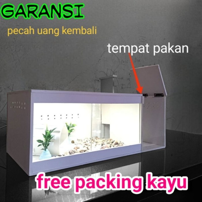 Jual kandang reptile/kandang gecko plus kotak pakan dan hiding cave ... TERARIUM Reptile Kandang gecko Trantula landak mini baby ular bahan pvc dan akrilik