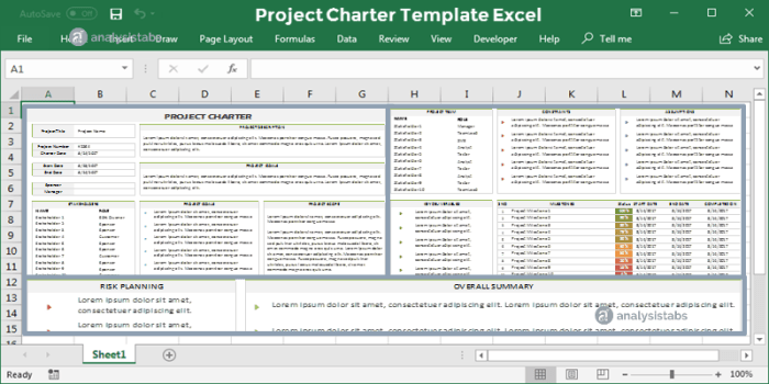 Project Charter Template Excel - Analysistabs